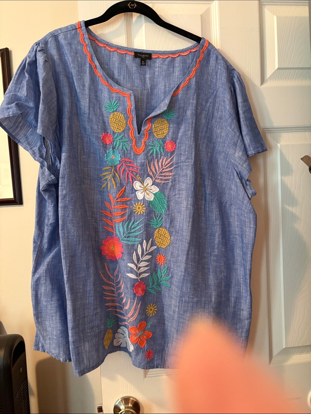 Talbots Chambray Blue Embroidered Floral Tunic